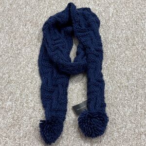 French Connection Navy Pom Pom Cable Scarf